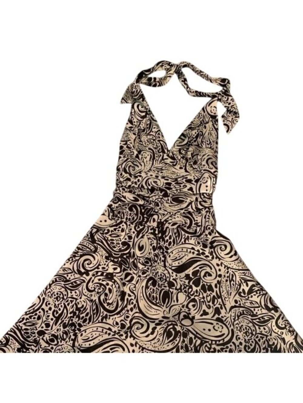 Alan Paige Black and White Abstract Print Flare Skirt Halter Satin Dress Size 7/